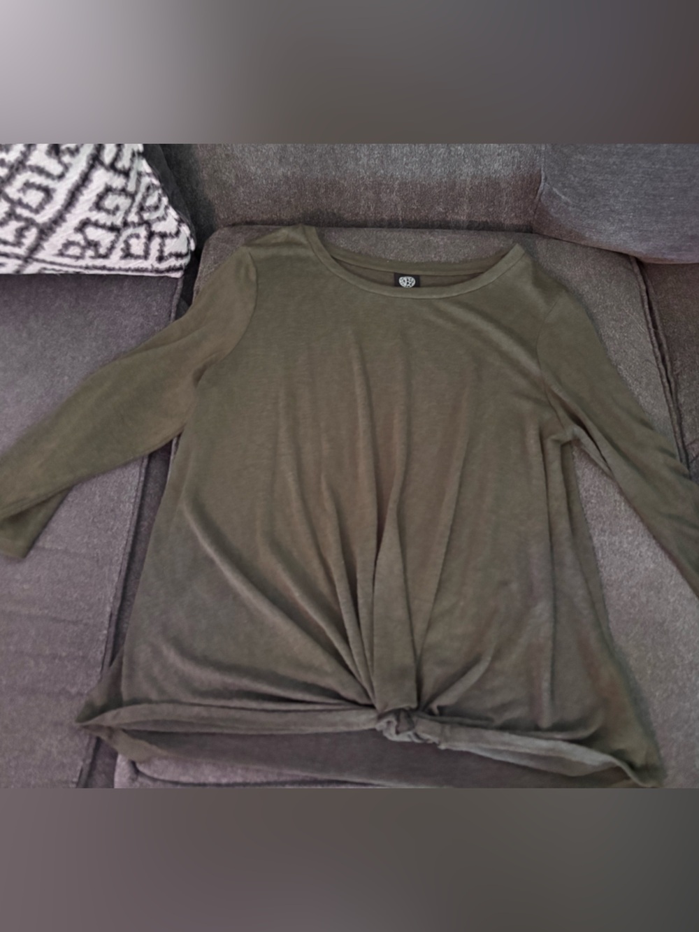 Olive Green Knot-Front Long Sleeve Top